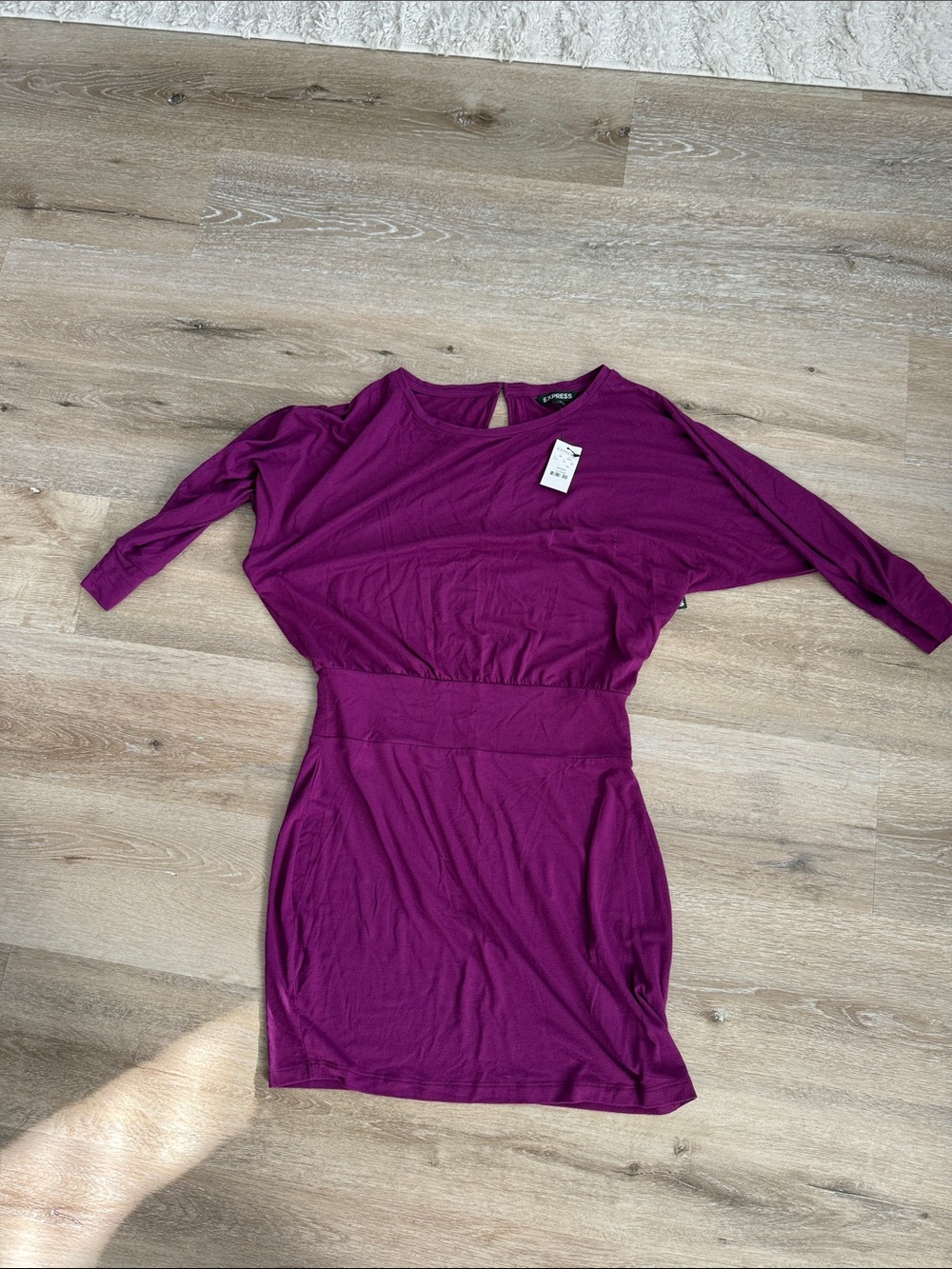 Express Magenta Dolman Sleeve Waist-Panel Mini Dress